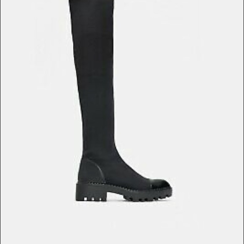 Zara Flat Black Track Sole Boots. Size 8. Like new, never worn.